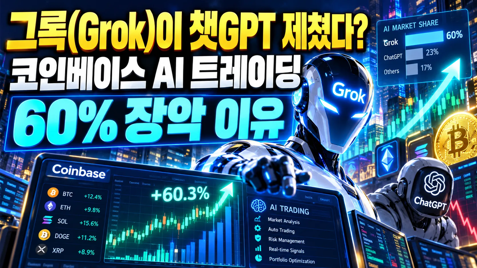 그록(Grok)이 챗GPT 제쳤다? 코인베이스 AI 트레이딩 60% 장악 이유