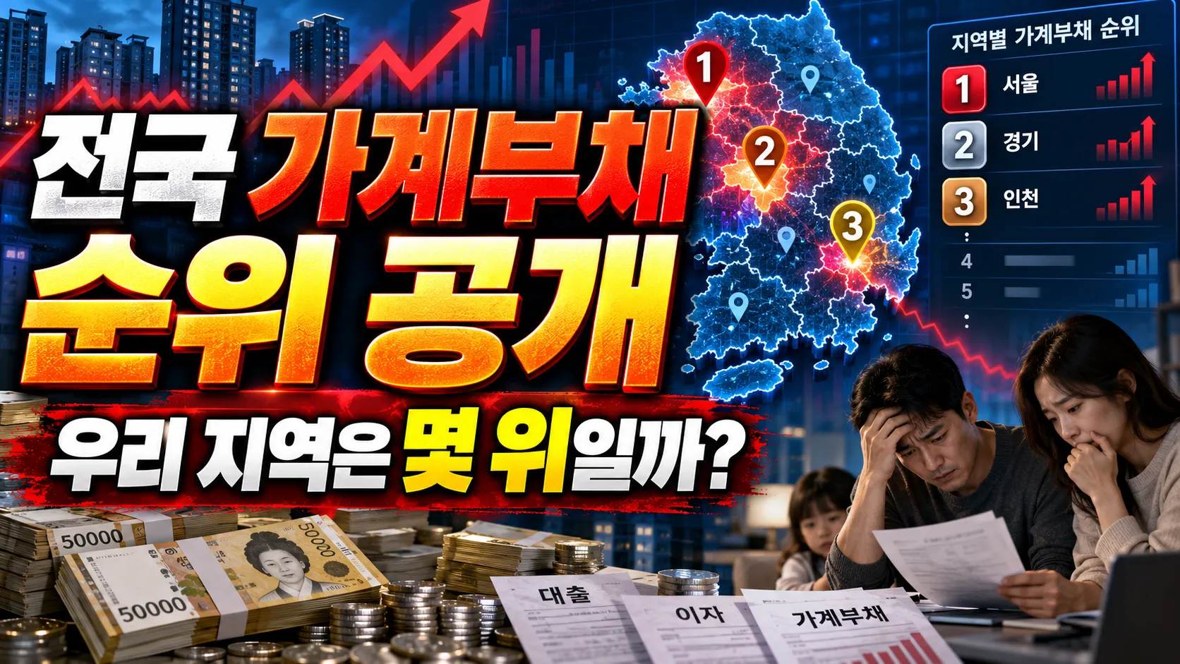 전국 가계부채 순위 공개, 우리 지역은 몇 위일까?  