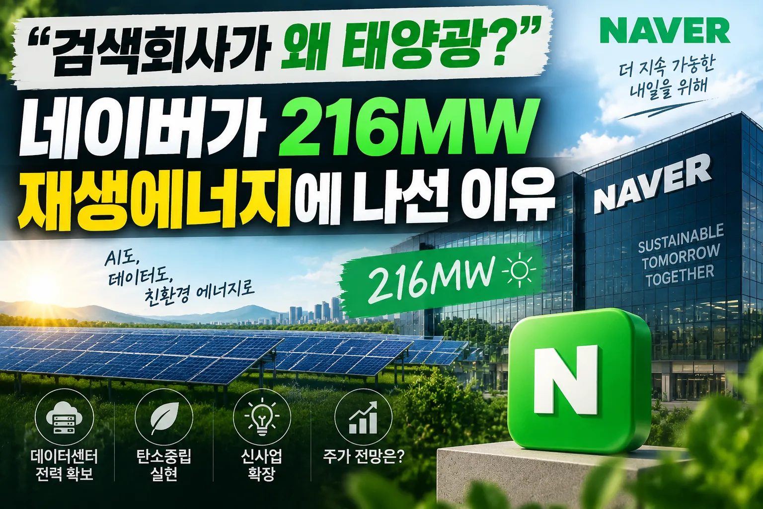 “검색회사가 왜 태양광?” 네이버가 216MW 재생에너지에 나선 이유