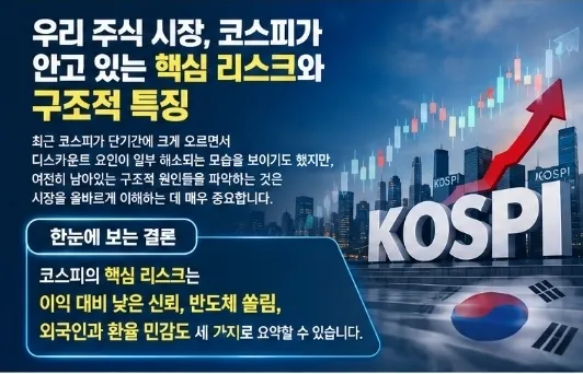 우리 주식 시장, 즉 코스피가 안고 있는 핵심 리스크와 구조적인 특징들에 대해 알기 쉽게 정리