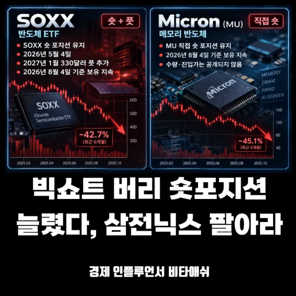 빅쇼트 마이클 버리 반도체 숏 늘렸다, 삼전닉스 다 팔아라