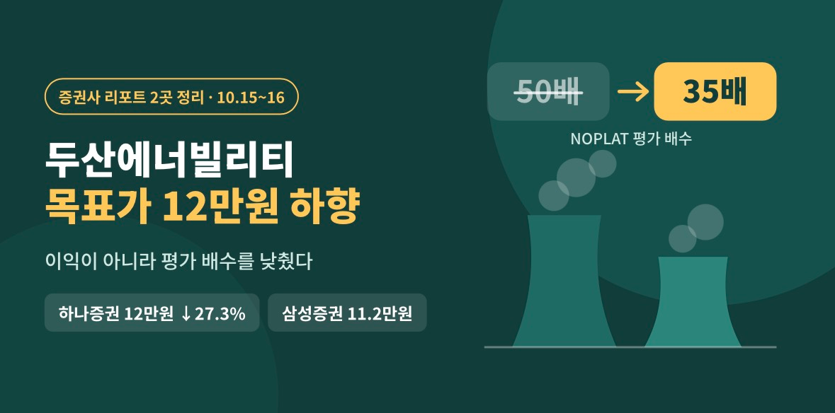 두산에너빌리티 목표가 12만원으로 하향, 이익이 아니라 '배수'를 낮췄다