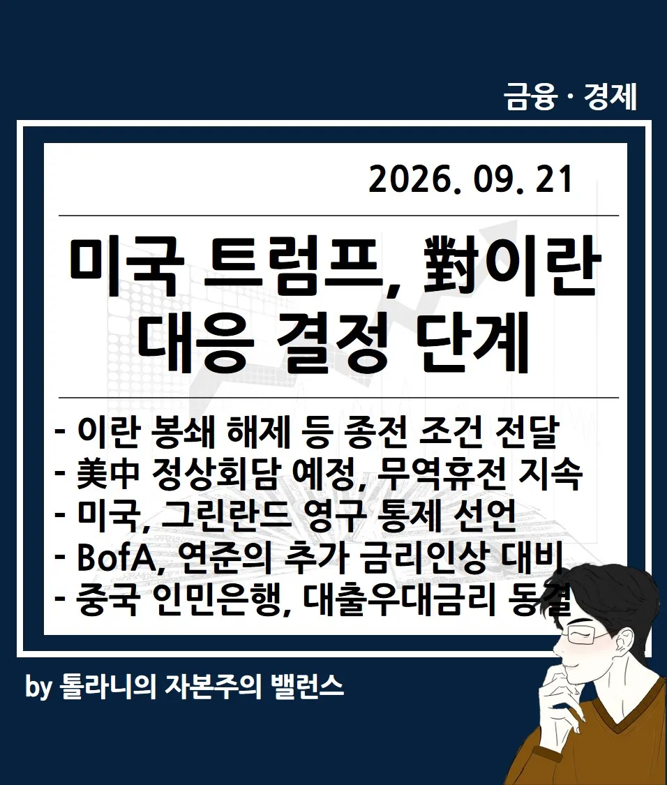 미국 트럼프, 對이란 대응 결정 단계, 중국 인민은행 대출우대금리 동결 등 주요 국가 경제 및 금융 동향